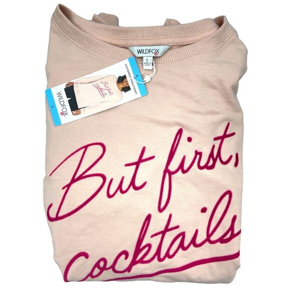 NWT‎ Wildfox “But First Cocktails” Blush Pink Super Soft Sweatshirt Large - Picture 1 of 5